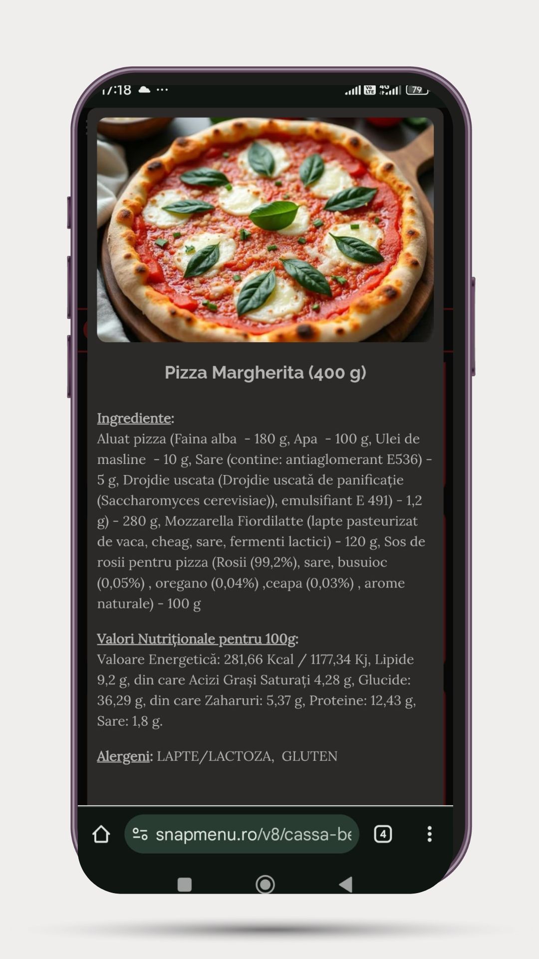 Administrare valori nutritionale pe mobil