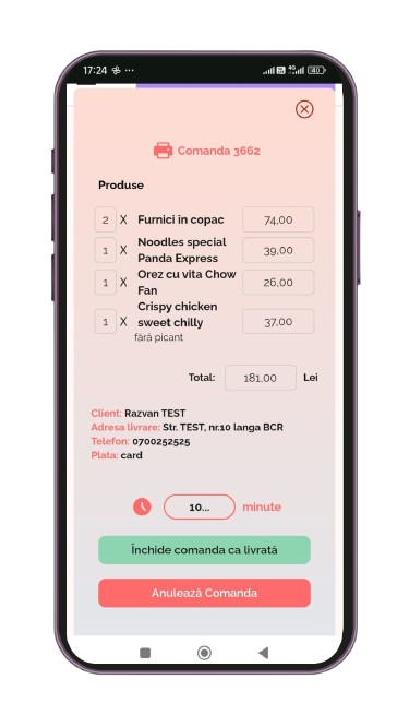 Comandă vocală în CRM-ul SnapMenu - exemplu de comandă procesată automat